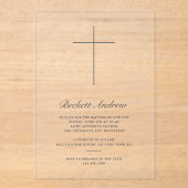 Invitations En Acrylique Croix simple en or Script Baptême (Recto)