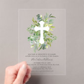 Invitations En Acrylique Croix végétale florale Baptême (In situ (ordinateur de poche))