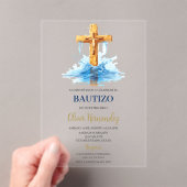 Invitations En Acrylique crucifix bleu baptême acrylique (In situ (ordinateur de poche))