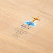 Invitations En Acrylique crucifix bleu baptême acrylique (Poser)
