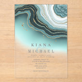 Invitations En Acrylique Crystal Agate Mariage Turquoise Transparent ID825 (Recto)