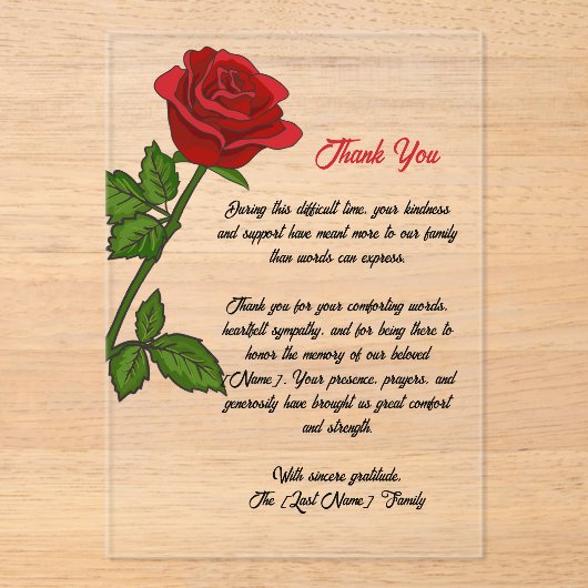Invitations En Acrylique Custom Funeral Thank You Card (Recto)