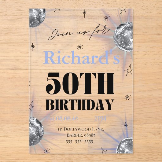 Invitations En Acrylique custom personalized photo 50th  birthday (Recto)