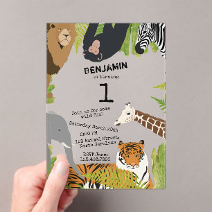 Invitations En Acrylique Customisé Mignonne Jungle Animaux Safari Anniversa