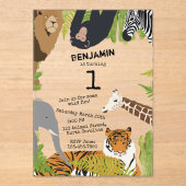 Invitations En Acrylique Customisé Mignonne Jungle Animaux Safari Anniversa (Recto)