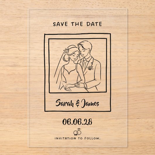 Invitations En Acrylique Customizable Save the Date  Bride groom CLear (Recto)