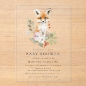 Invitations En Acrylique Cute aquarelle Fox Baby shower d'hiver (Recto)
