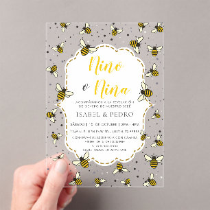 Invitations En Acrylique Cute Bee Motif espagnol Sexe Révélation