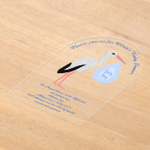 Invitations En Acrylique Cute Blue Baby Boy Baby shower Stork Personnalisé (Poser)