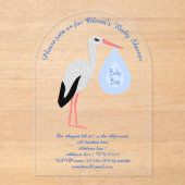 Invitations En Acrylique Cute Blue Baby Boy Baby shower Stork Personnalisé (Recto)
