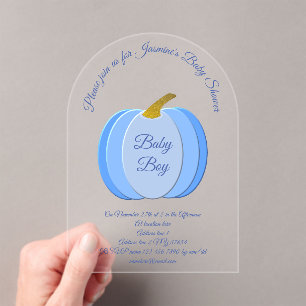 Invitations En Acrylique Cute Blue Baby Boy Citrouille Baby shower personna