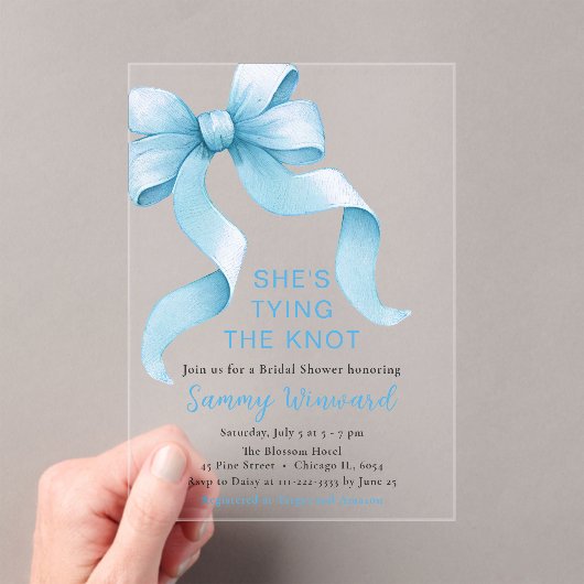 Invitations En Acrylique Cute Blue Coquette Bow Fête des mariées (In situ (ordinateur de poche))