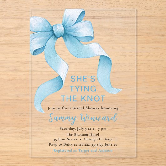 Invitations En Acrylique Cute Blue Coquette Bow Fête des mariées (Recto)