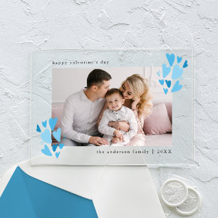 Invitations En Acrylique Cute Blue Hearts Photo Saint Valentin