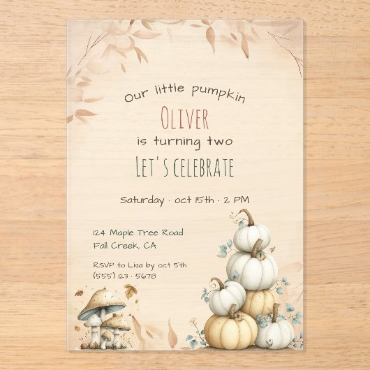Invitations En Acrylique Cute boho Automne Notre petit anniversaire citroui (Recto)