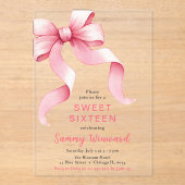 Invitations En Acrylique Cute Coquette Rose Sweet sixteen Bow (Recto)