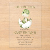 Invitations En Acrylique Cute Dinosaur Hatching Bientôt Baby shower (Recto)