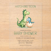 Invitations En Acrylique Cute Dinosaur Hatching Bientôt Baby shower (Recto)