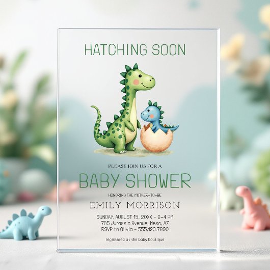 Invitations En Acrylique Cute Dinosaur Hatching Bientôt Baby shower