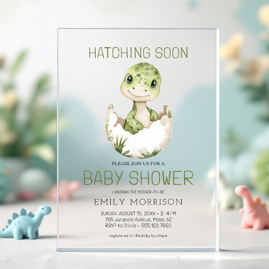 Invitations En Acrylique Cute Dinosaur Hatching Bientôt Baby shower