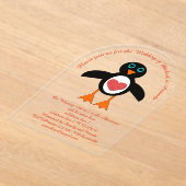 Invitations En Acrylique Cute Love Coeur Penguin Mariage personnalisé (Poser)