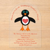Invitations En Acrylique Cute Love Coeur Penguin Mariage personnalisé (Recto)