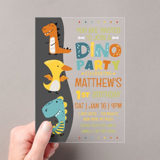 Invitations En Acrylique Cute Modern Dino Dinosaur fête d'anniversaire pour (In situ (ordinateur de poche))