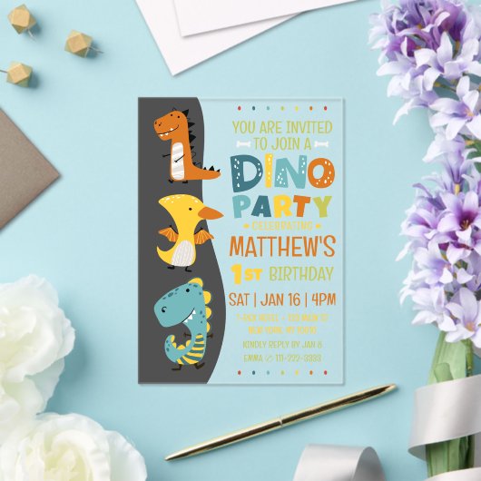 Invitations En Acrylique Cute Modern Dino Dinosaur fête d'anniversaire pour (Insitu (Mariage))