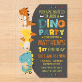 Invitations En Acrylique Cute Modern Dino Dinosaur fête d'anniversaire pour (Recto)