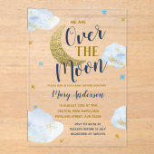 Invitations En Acrylique Cute Moon Marine Parties scintillant bleu et or Ba (Recto)