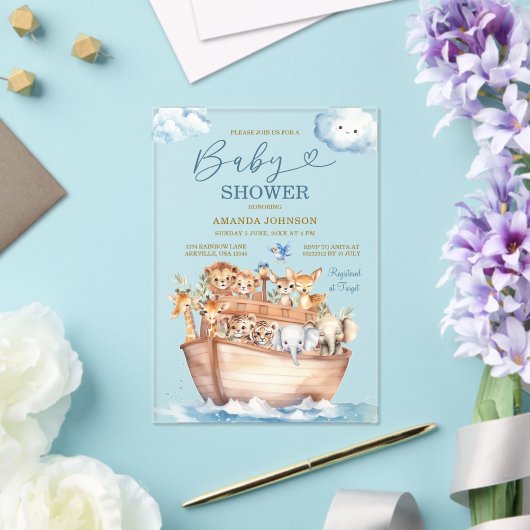 Invitations En Acrylique Cute Noah's Ark Gender Neutral Boho Baby Shower (Insitu (Mariage))