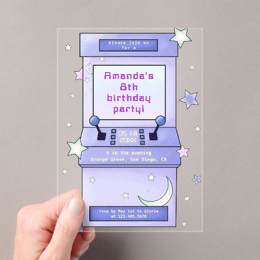 Invitations En Acrylique Cute Retro Arcade Game Kids Birthday (In situ (ordinateur de poche))