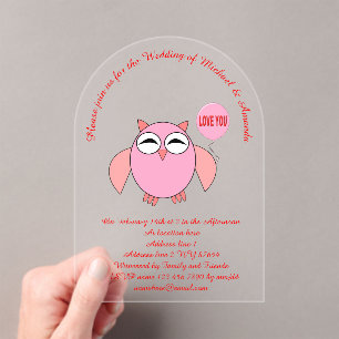 Invitations En Acrylique Cute Rose Love You Owl Mariage personnalisé