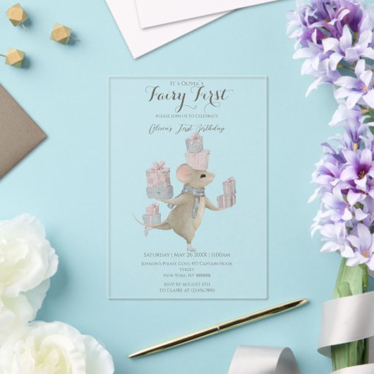 Invitations En Acrylique Cute souris avec cadeaux 1 anniversaire (Insitu (Mariage))