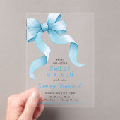 Invitations En Acrylique Cute Sweet sixteen Bleu Coquette Bow (In situ (ordinateur de poche))