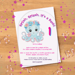 Invitations En Acrylique Cute Whimsical Floral Octopus Anniversaire de enfa