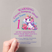Invitations En Acrylique Cute Whimsical Floral Unicorn Anniversaire de enfa (In situ (ordinateur de poche))