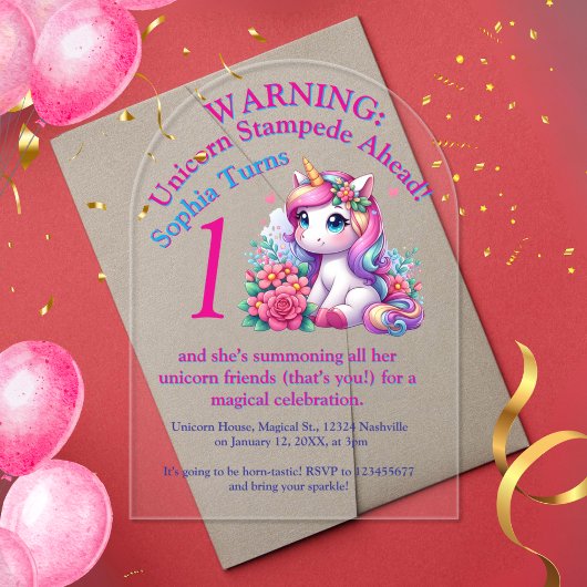 Invitations En Acrylique Cute Whimsical Floral Unicorn Anniversaire de enfa