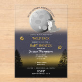 Invitations En Acrylique Cute Wolf Pack Woodland Moon Howling Baby Shower (Recto)