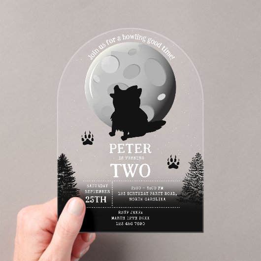 Invitations En Acrylique Cute Wolf Pack Woodland Moon Howling Birthday (In situ (ordinateur de poche))