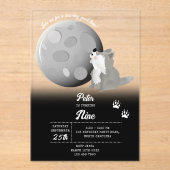 Invitations En Acrylique Cute Wolf Woodland Moon Howling Kids Birthday (Recto)