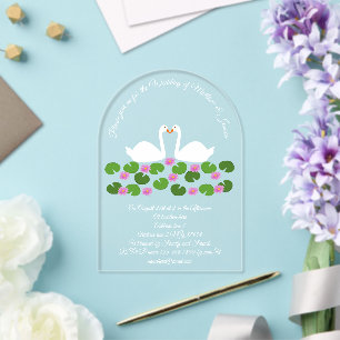 Invitations En Acrylique Cygnes blancs et coutume de mariage aux nénuphars