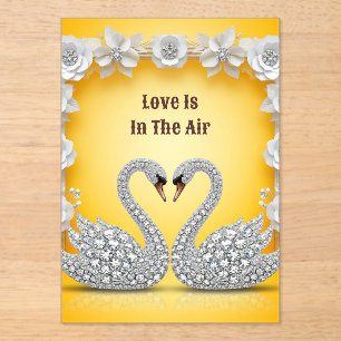 Invitations En Acrylique Cygnes Romantiques en Cristal de Diamant Scène Cha