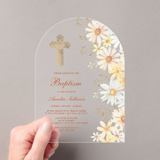 Invitations En Acrylique Daisies Arch Baptême (In situ (ordinateur de poche))