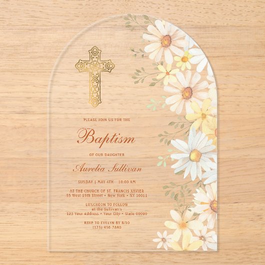 Invitations En Acrylique Daisies Arch Baptême (Recto)