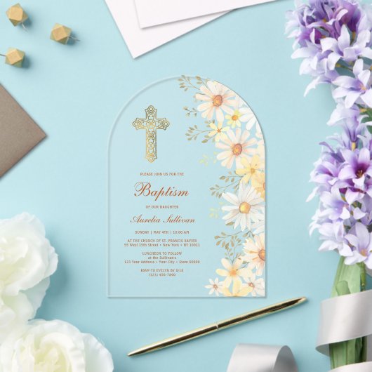 Invitations En Acrylique Daisies Arch Baptême (Insitu (Mariage))
