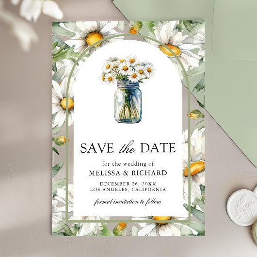 Invitations En Acrylique Daisies Floral Mason Jar Wedding Save the Date