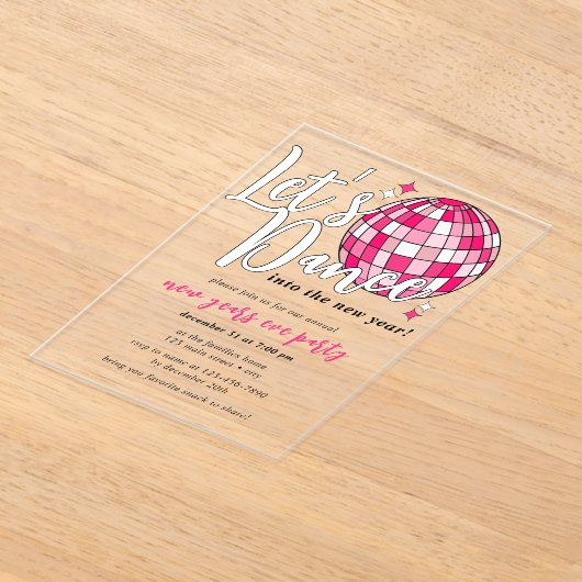 Invitations En Acrylique Dansez Nouvel An Pink Disco Ball Retro (Poser)