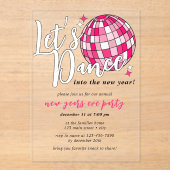 Invitations En Acrylique Dansez Nouvel An Pink Disco Ball Retro (Recto)