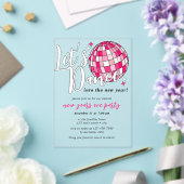 Invitations En Acrylique Dansez Nouvel An Pink Disco Ball Retro (Insitu (Mariage))